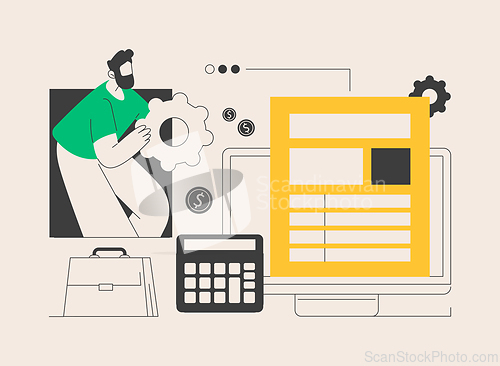 Image of Desktop tax filing software abstract concept vector illustration.