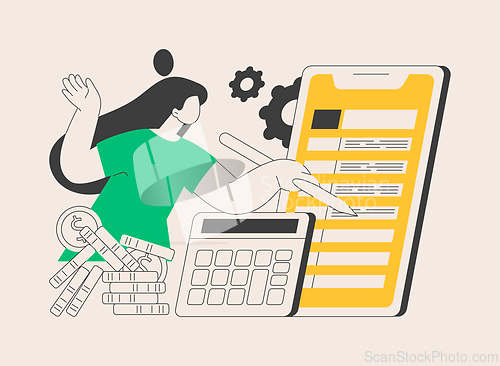 Image of Mobile app tax filing software abstract concept vector illustration.