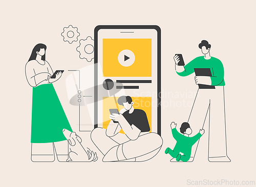 Image of Screen addiction abstract concept vector illustration.