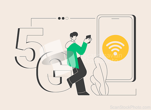 Image of Mobile phones 5G network abstract concept vector illustration.