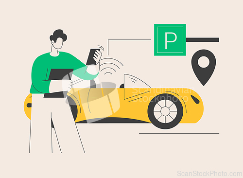 Image of Self-parking car system abstract concept vector illustration.