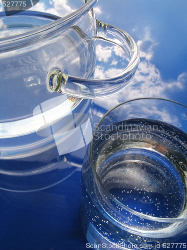 Image of Glass pot and glass with water