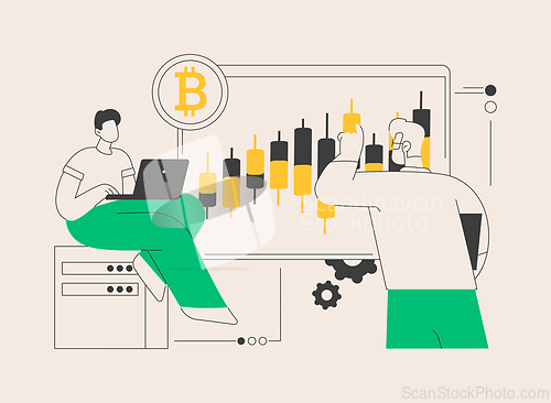 Image of Cryptocurrency trading desk abstract concept vector illustration.