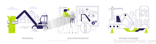Image of Excavation works at construction site abstract concept vector illustrations.