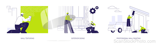 Image of Exterior works in private house building abstract concept vector illustrations.