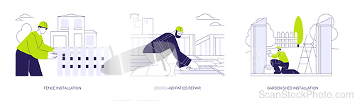 Image of Landscape works in private house building abstract concept vector illustrations.