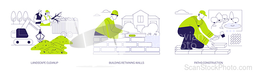 Image of Hard landscaping works abstract concept vector illustrations.