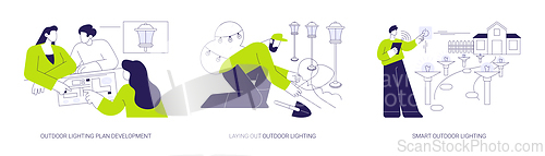 Image of Outdoor landscape lighting abstract concept vector illustrations.