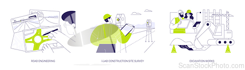 Image of Road construction process abstract concept vector illustrations.