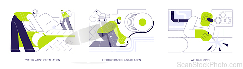 Image of Underground utility installation abstract concept vector illustrations.
