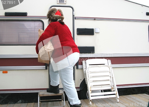 Image of Woman living in a trailer