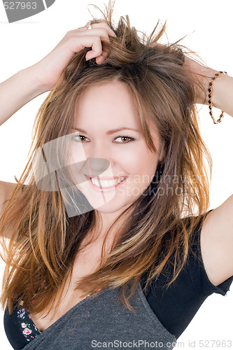 Image of Portrait of the smiling young woman. Isolated 