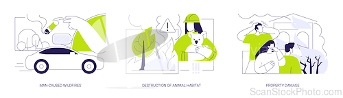Image of Wildfire consequences abstract concept vector illustrations.