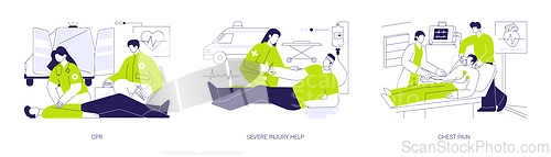 Image of First aid in emergency situations abstract concept vector illustrations.