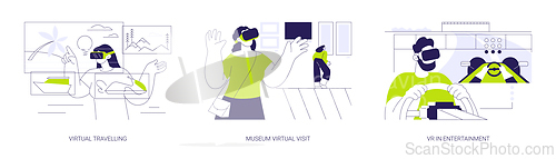 Image of Virtual reality and leisure time abstract concept vector illustrations.