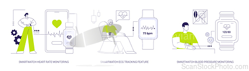 Image of Smartwatch healthcare features abstract concept vector illustrations.