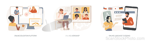 Image of Distance web learning isolated concept vector illustration set.