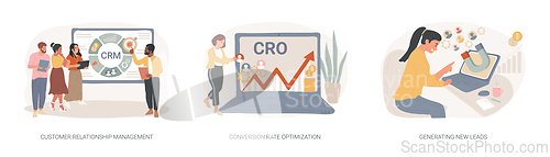 Image of CRM lead management isolated concept vector illustration set.