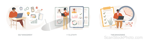 Image of Employee performance and self-organization isolated concept vector illustration set.