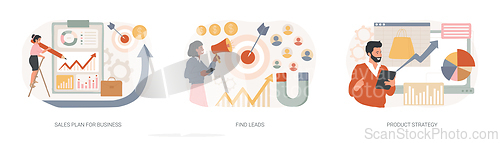 Image of Marketing plan and business strategy isolated concept vector illustration set.