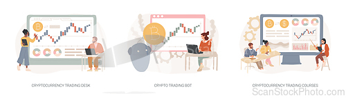 Image of Cryptocurrency market isolated concept vector illustration set.