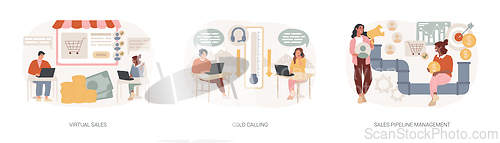 Image of Sales management team isolated concept vector illustration set.