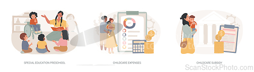 Image of Daycare financial help isolated concept vector illustration set.