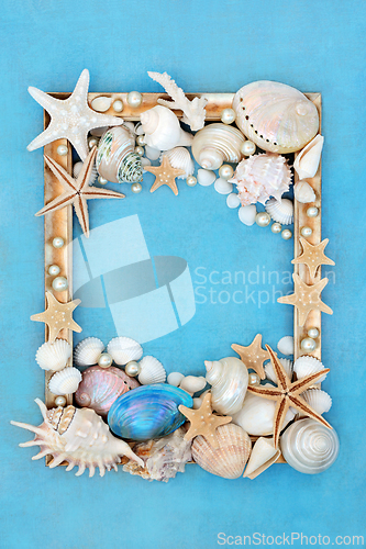 Image of Pearl and Sea Shell Decorative Background Border
