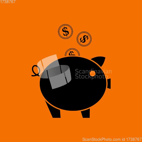 Image of Golden Coins Fall In Piggy Bank Icon