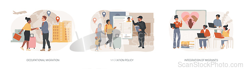 Image of Movement of people isolated concept vector illustration set.