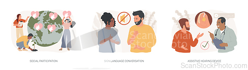 Image of Social engagement isolated concept vector illustration set.