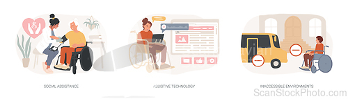 Image of Help for disabled person isolated concept vector illustration set.