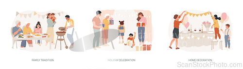 Image of Home party isolated concept vector illustration set.