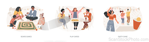 Image of Leisure time spending isolated concept vector illustration set.