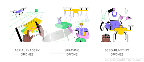 Image of Agricultural drones isolated cartoon vector illustrations.