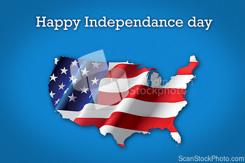 Image of Banner, USA and independence day with American flag of graphic, poster or billboard on a blue or abstract background. Empty, mockup space or text with pattern, stars or stripe of America or country