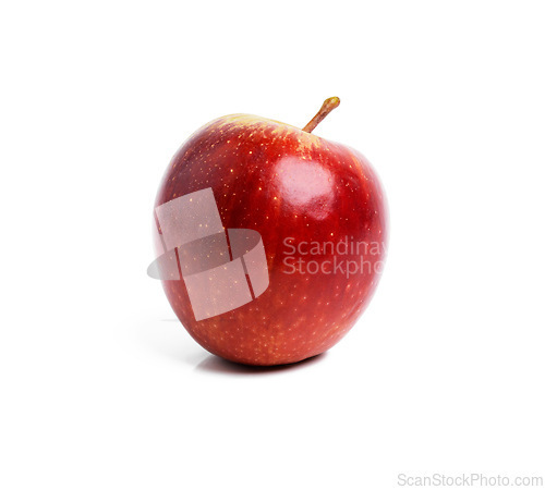 Image of Apple, food and wellness with red fruit in studio isolated on white background for diet, health or nutrition. Sustainability, vitamins and minerals with organic produce for detox or weightloss