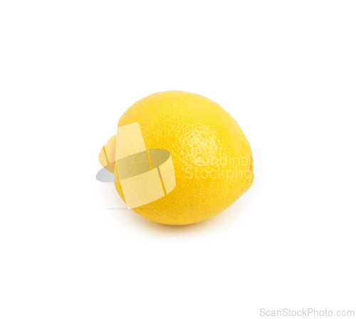 Image of Lemon, closeup and studio for health, wellness or organic diet on countertop. Fruit, nutrition or produce for eating, gourmet and meal or cuisine with vitamins for weight loss on white background