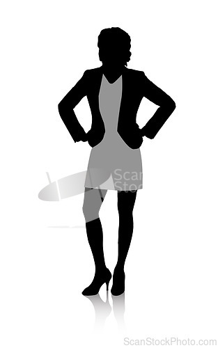 Image of Illustration, silhouette and business with woman isolated on white background for work. Corporate, peaople art or graphic with icon of confident female employee proud of professional career or job