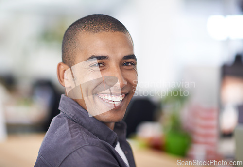 Image of Portrait, happy and graphic designer with business, man and consultant with a creative project with ambitious worker and entrepreneur with startup. Face, person or employee with confidence and smile