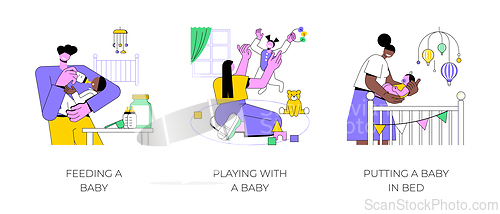 Image of Young parents routine isolated cartoon vector illustrations.