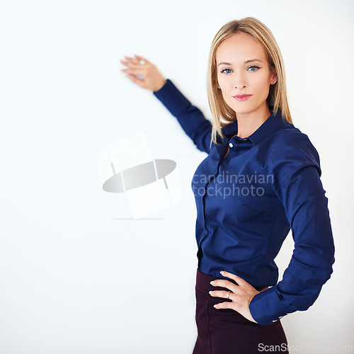 Image of Portrait, business and professional with woman, startup and confident employee on white studio background. Face, person and model with entrepreneur or corporate with stylish clothes and PR consultant