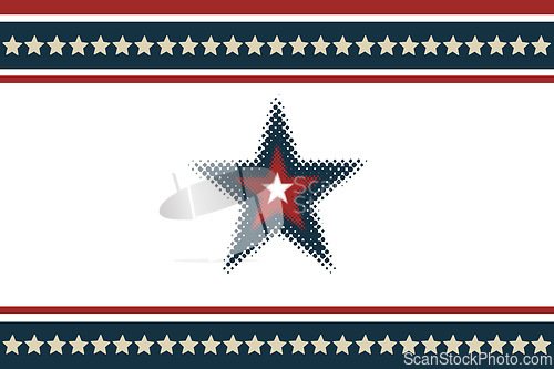 Image of Star, America and graphic with stripes on banner for illustration, theme or abstract on themed background. Empty, mockup space and symbol of bravery or independence in the USA for heritage or glory