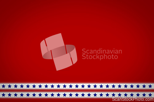 Image of Stars, stripes and graphic for American flag, red background for country pride with abstract and mockup space. USA, illustration or wallpaper for heritage, Independence Day celebration and patriotic