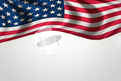 Image of American flag, stars and stripes for country with wallpaper, graphic or background with mockup space. Red, blue and white, pride and US history with Independence day celebration, event and patriotism