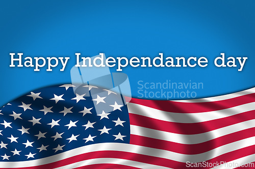 Image of Banner, USA and independence day with American flag of theme, graphic or billboard poster on a blue or abstract background. Empty, mockup space or text with pattern, stars or stripe of country icon