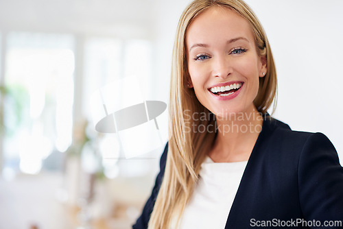 Image of Businesswoman, portrait and pride with smile in home office, employee and attorney or lawyer for legal advice. Female person, confident and entrepreneur woman with corporate career or business