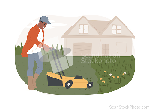 Image of Lawn mowing service isolated concept vector illustration.