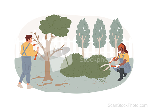 Image of Cutting trees and shrubs isolated concept vector illustration.