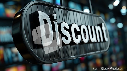 Image of Black Glossy Surface Discount concept creative horizontal art poster.